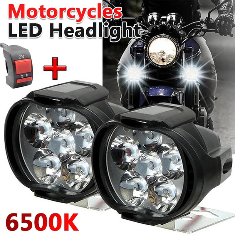 Set 2 Đèn Pha 6 Bóng LED Độ Sáng Cao Chống Nước Có Công Tắc Cho Xe Máy