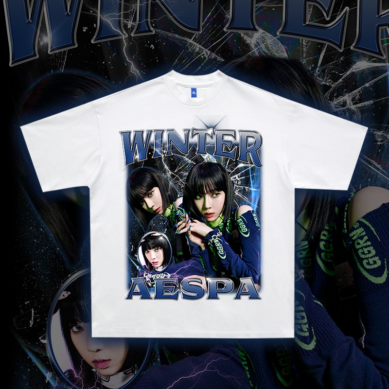 Áo Thun Winter Aespa 100% Cotton Tay Lỡ Unisex - Đen/Trắng Cổ Tròn | Blackwork