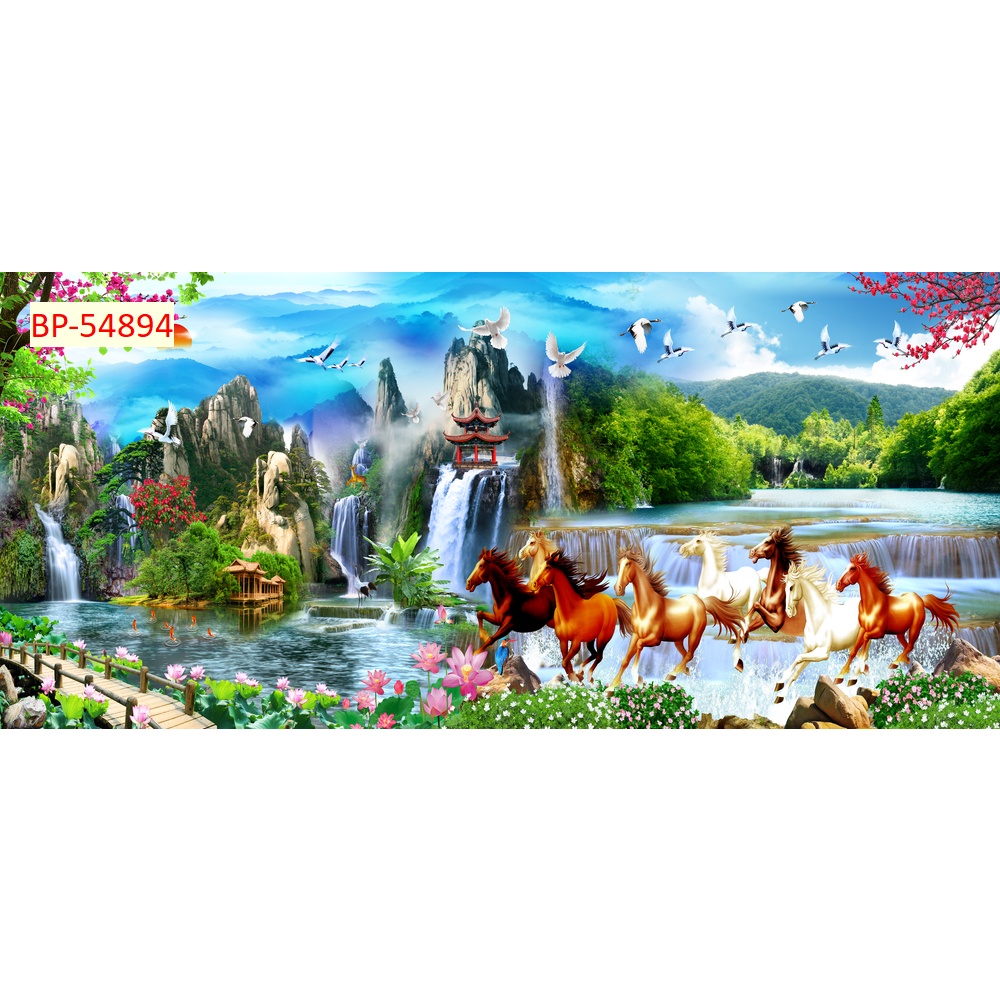 Tranh Dán Tường Bát Mã, Mã Đáo Thành Công Phối Phong Cảnh