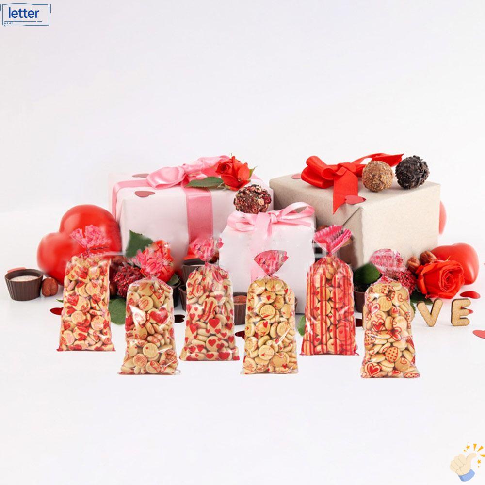 Set 100 Túi Nhựa Đựng Bánh Kẹo Họa Tiết Trái Tim