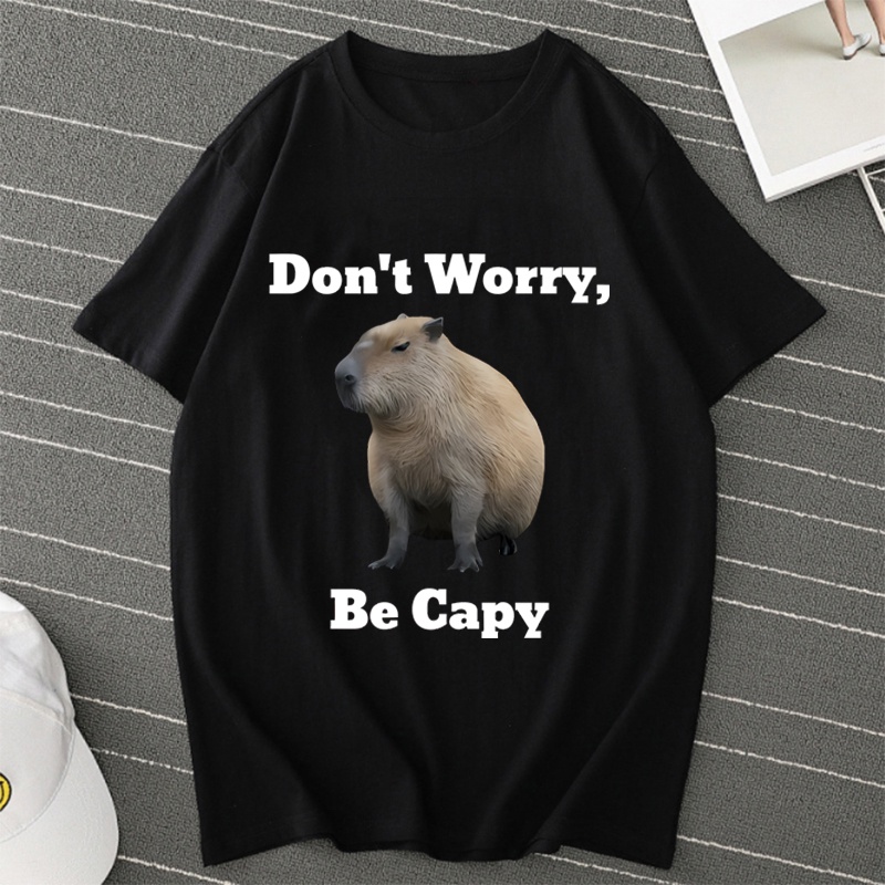 Áo Thun Nữ Tay Ngắn In Chữ Don 'T Worry Be Capy Capybara Cá Tính