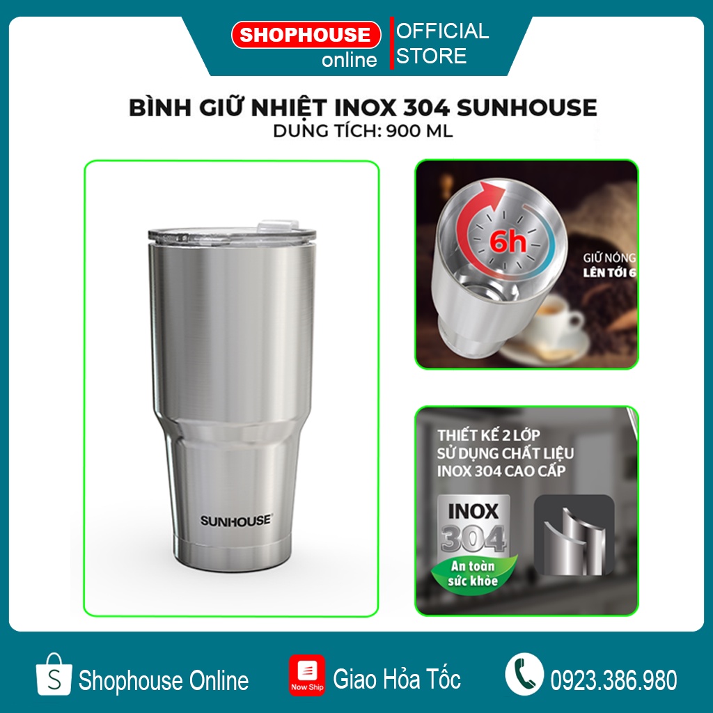 Bình giữ nhiệt Inox 304 Sunhouse 900ml KS-TU900I