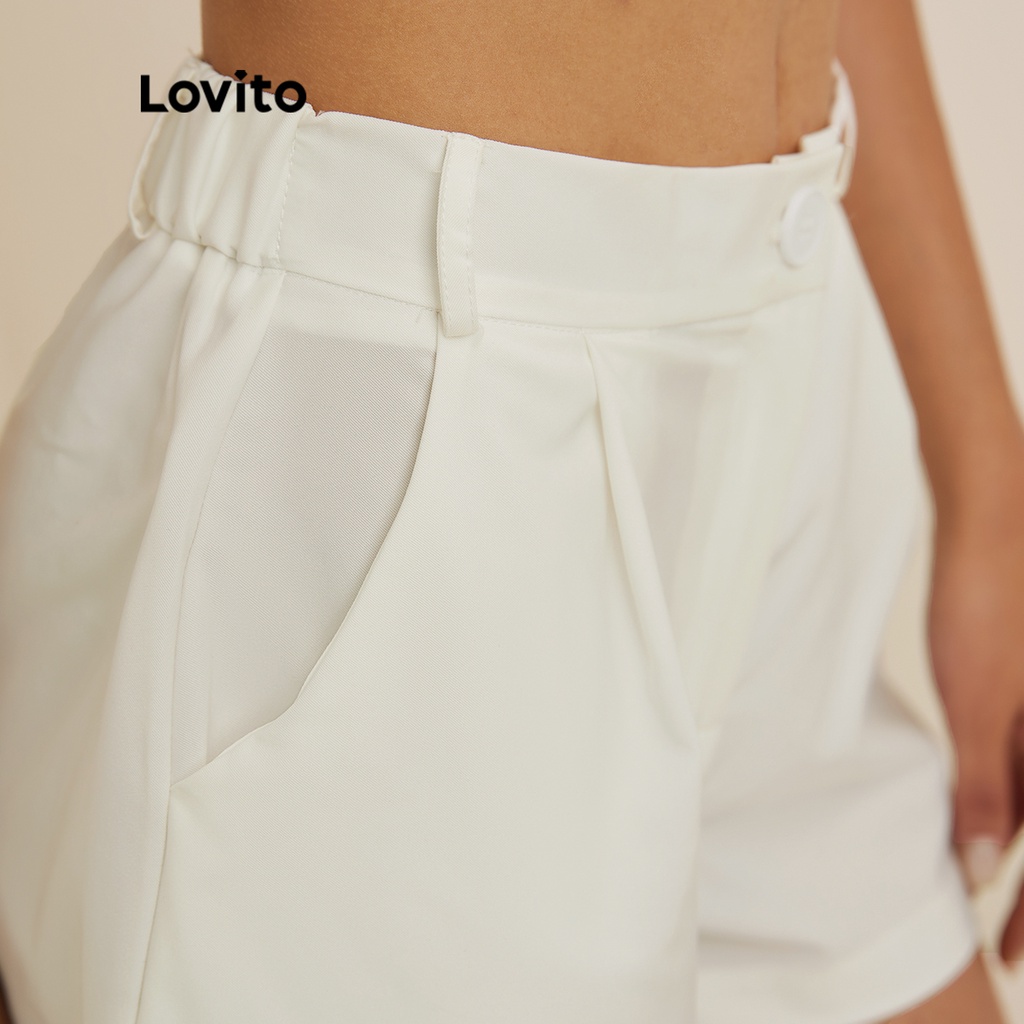 【Gợi ý từ KOL】Quần short Lovito phong cách thường ngày màu trơn eo cao L19D258 (màu trắng)