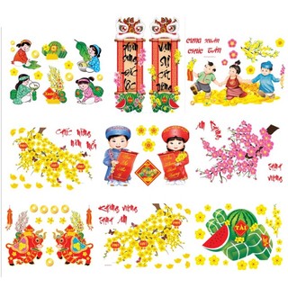 Decal tết decal 4d trang trí nhà cửa mẫu truyền thống - embé mỡ