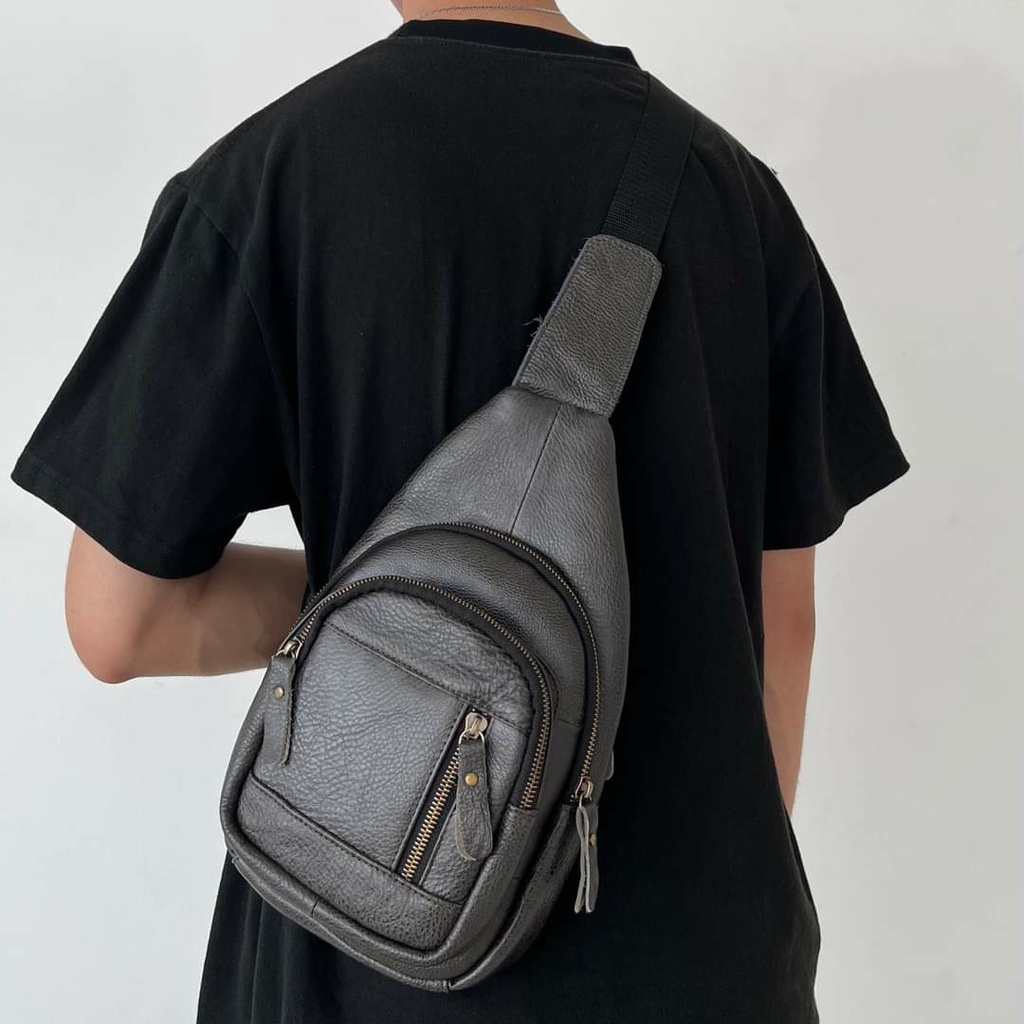 Túi đeo chéo nam da bò thật cao cấp, túi bao tử đẹp da thật nguyên tấm