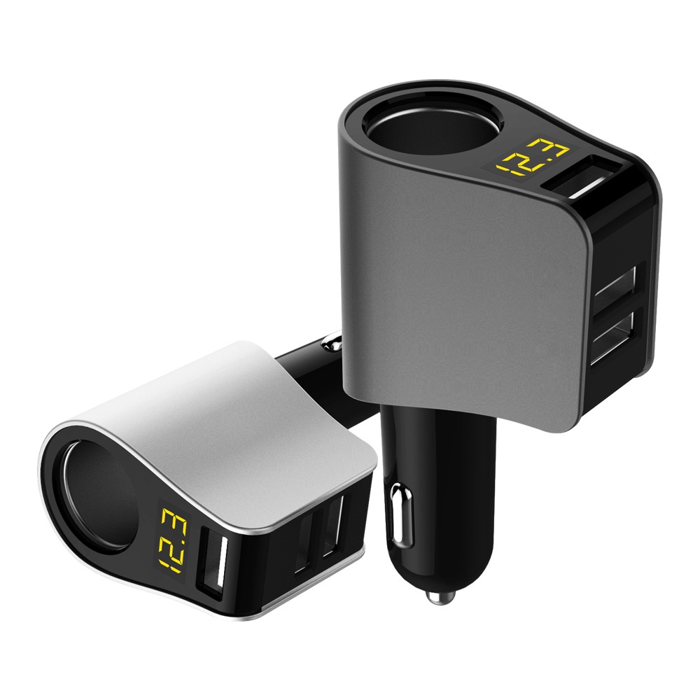 Bộ chia tẩu sạc nhanh không dây trên ô tô , tẩu sạc xe hơi Hyundai Y10 3 cổng USB + 1 cổng tròn