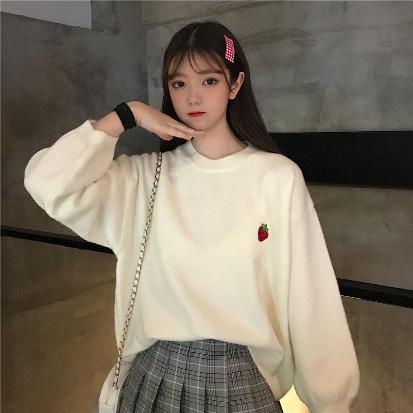 IELGY IELGY Áo sweater Dáng Rộng Thêu Họa Tiết Màu Sắc Ngọt Ngào Phong Cách Hàn Quốc Cho Nữ
