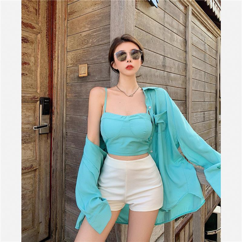 Bộ Áo Sơ Mi Tay Dài Dáng Rộng + Áo Khoác Vest Ngắn Thời Trang Mùa Thu 2023 Cho Nữ