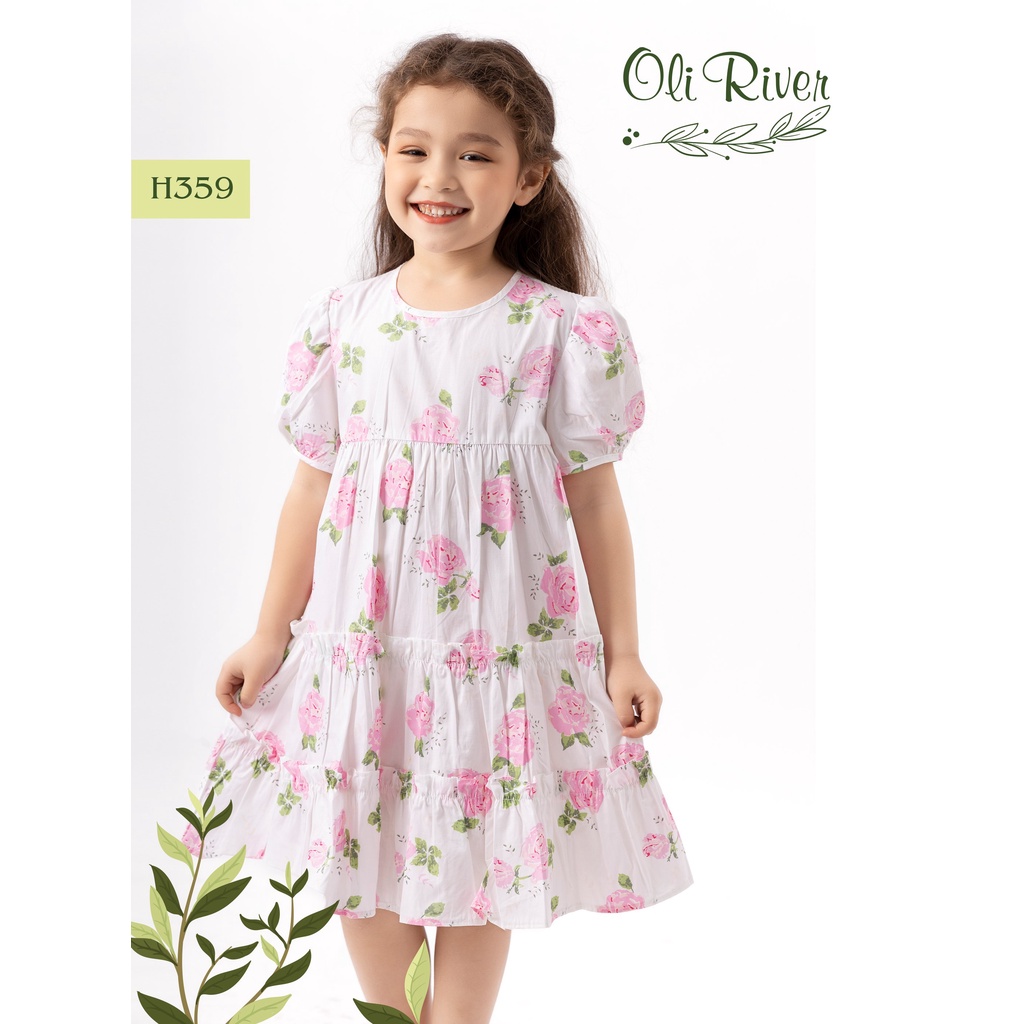 Váy bé gá tay bồng dáng xòe phối bèo nhún hai tầng cực bắt mắt