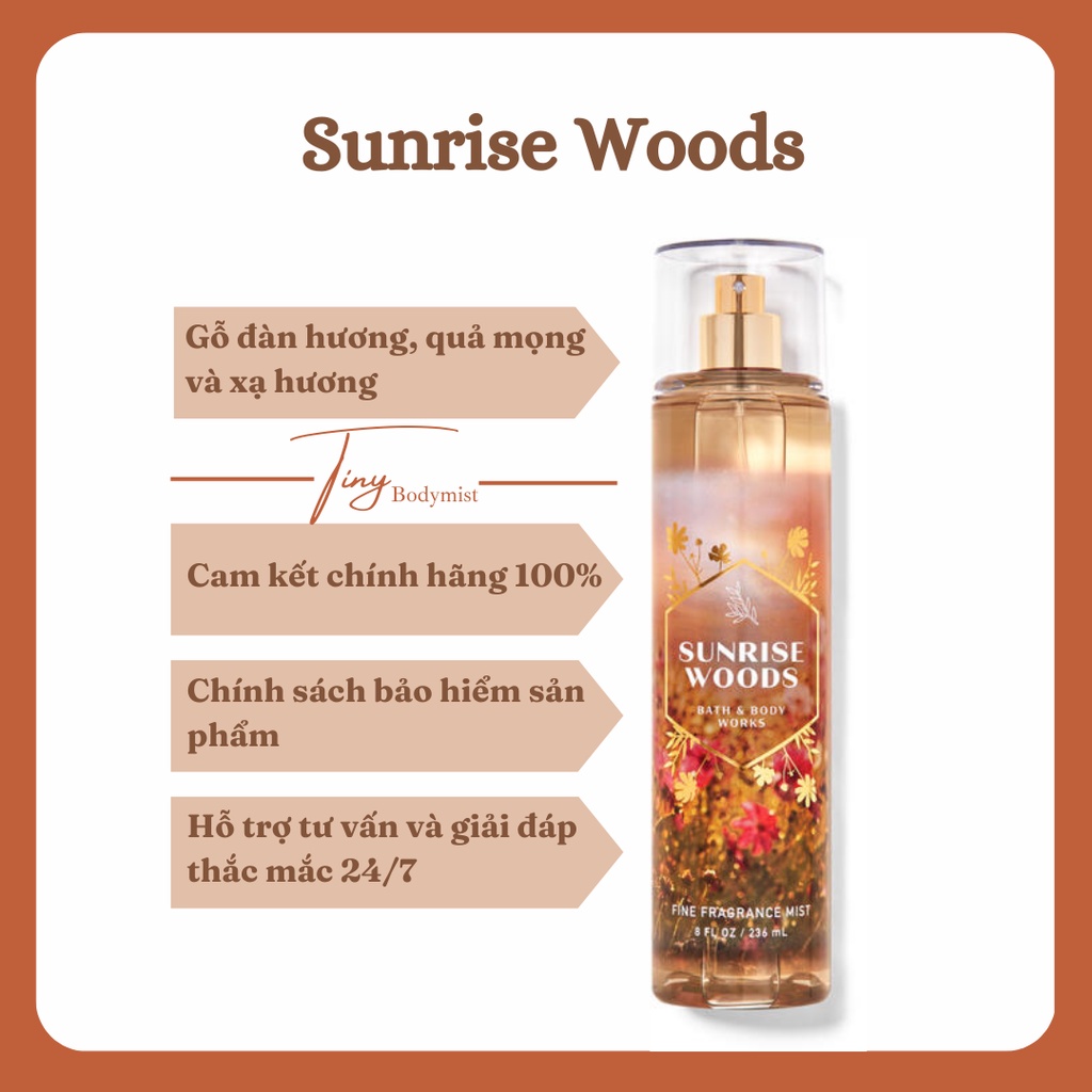 Xịt thơm toàn thân bodymist Bath & Body Works (Mini): Sunrise Woods