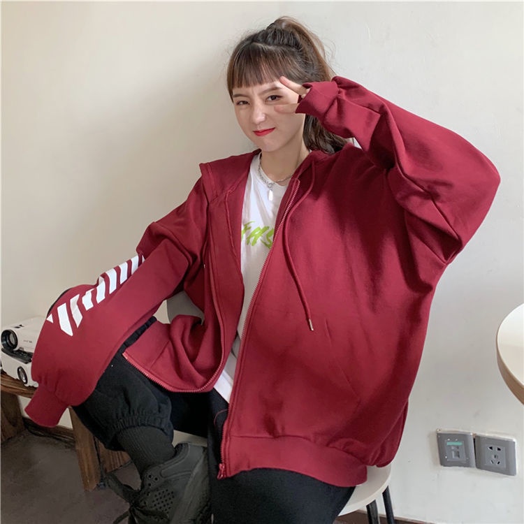 IELGY Áo Hoodie Mỏng Dáng Rộng Phối Khóa Kéo Phong Cách Hàn Quốc Cho Nữ