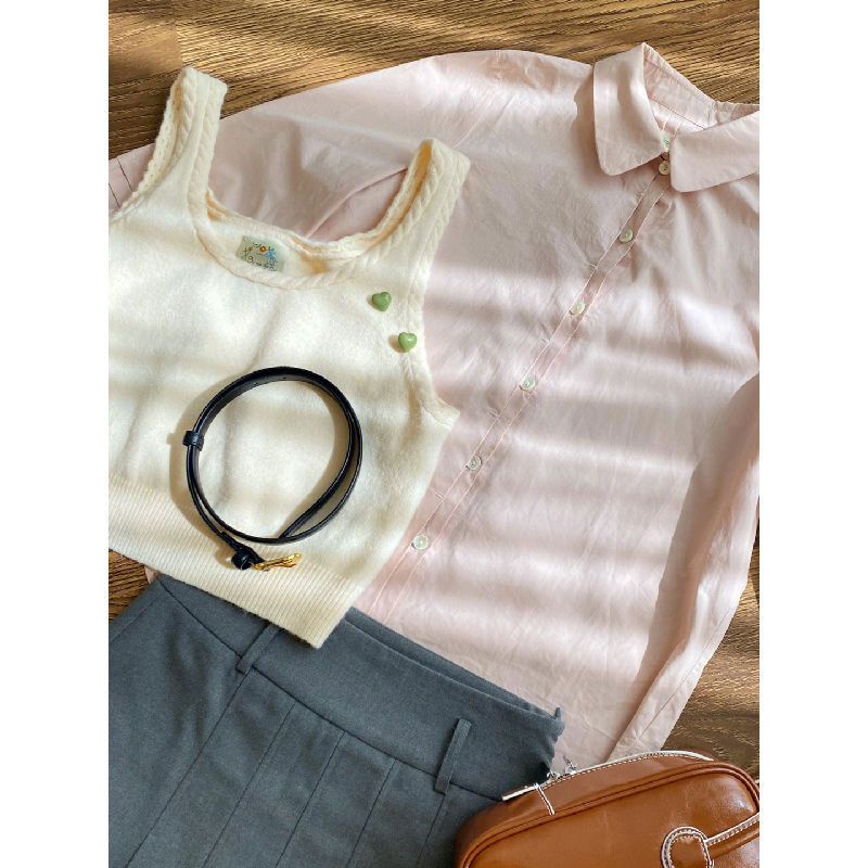 Set Áo Sơ Mi Trơn Màu + Áo Khoác Ghi Lê + Chân Váy Xếp Ly Thời Trang Dành Cho Nữ