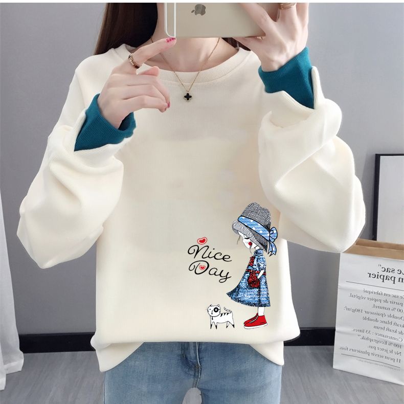 Áo sweater Tay Dài Cổ Tròn Giả Hai Lớp Dáng Rộng In Họa Tiết Thời Trang Xuân Thu Mới 2023 Dành Cho Bạn Nữ