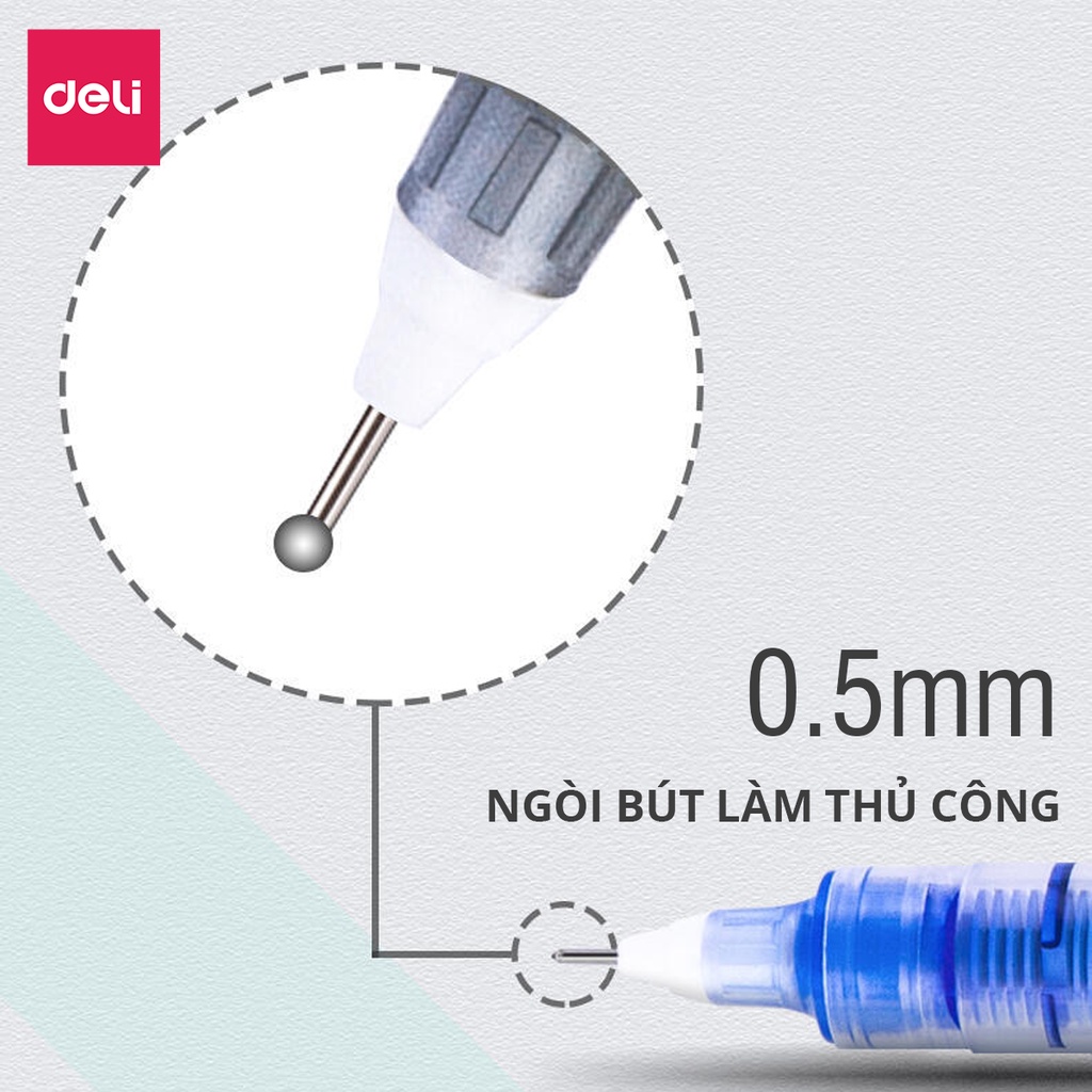 Bút Mực Gel Xanh Đen Bi Nước Nhiều Màu 0.5mm Deli Viết Thư Pháp Ống Mực Liền S853