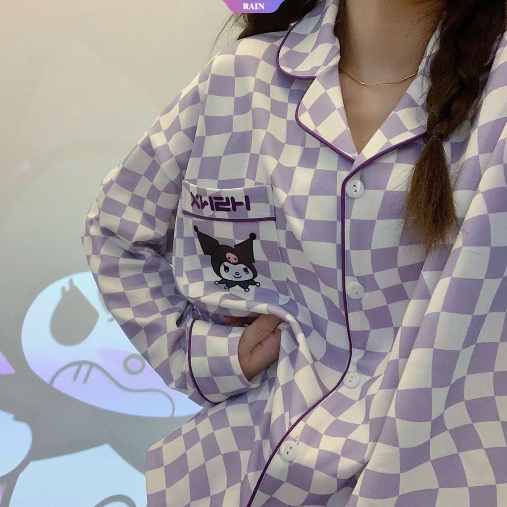 Bộ Đồ Ngủ Họa Tiết Hoạt Hình Sanrio Kẻ Sọc Kuromi Thời Trang Xuân Thu Cho Nữ [RAIN]