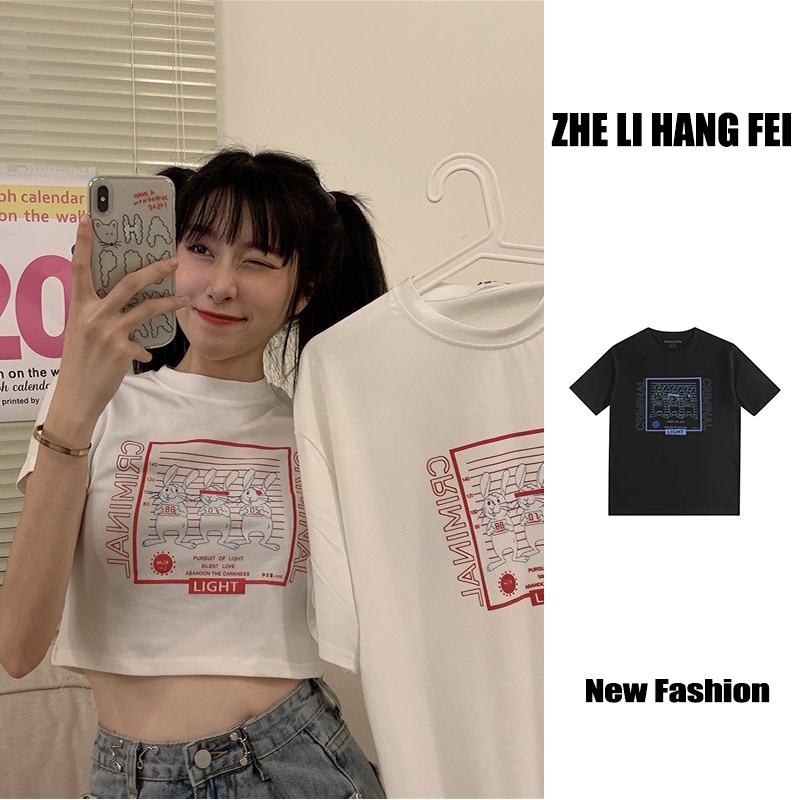 Áo Croptop Ngắn Tay In Họa Tiết Thời Trang Trẻ Trung