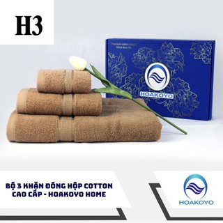 Hộp 3 khăn bông cotton cao cấp Hoakoyo Home ( khăn rửa mặt, khăn gội đầu, khăn tắm )