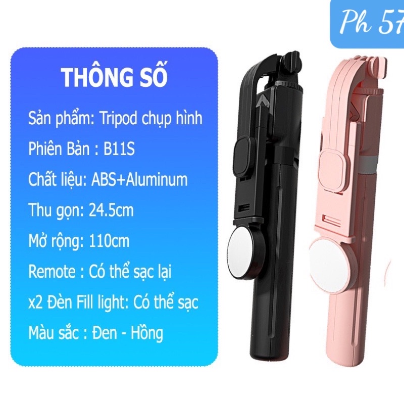 Gậy Chụp Hình Livestream Video B11s Tích Hợp  Đèn Fill Light, Điều Khiển Từ Xa 10 Mét