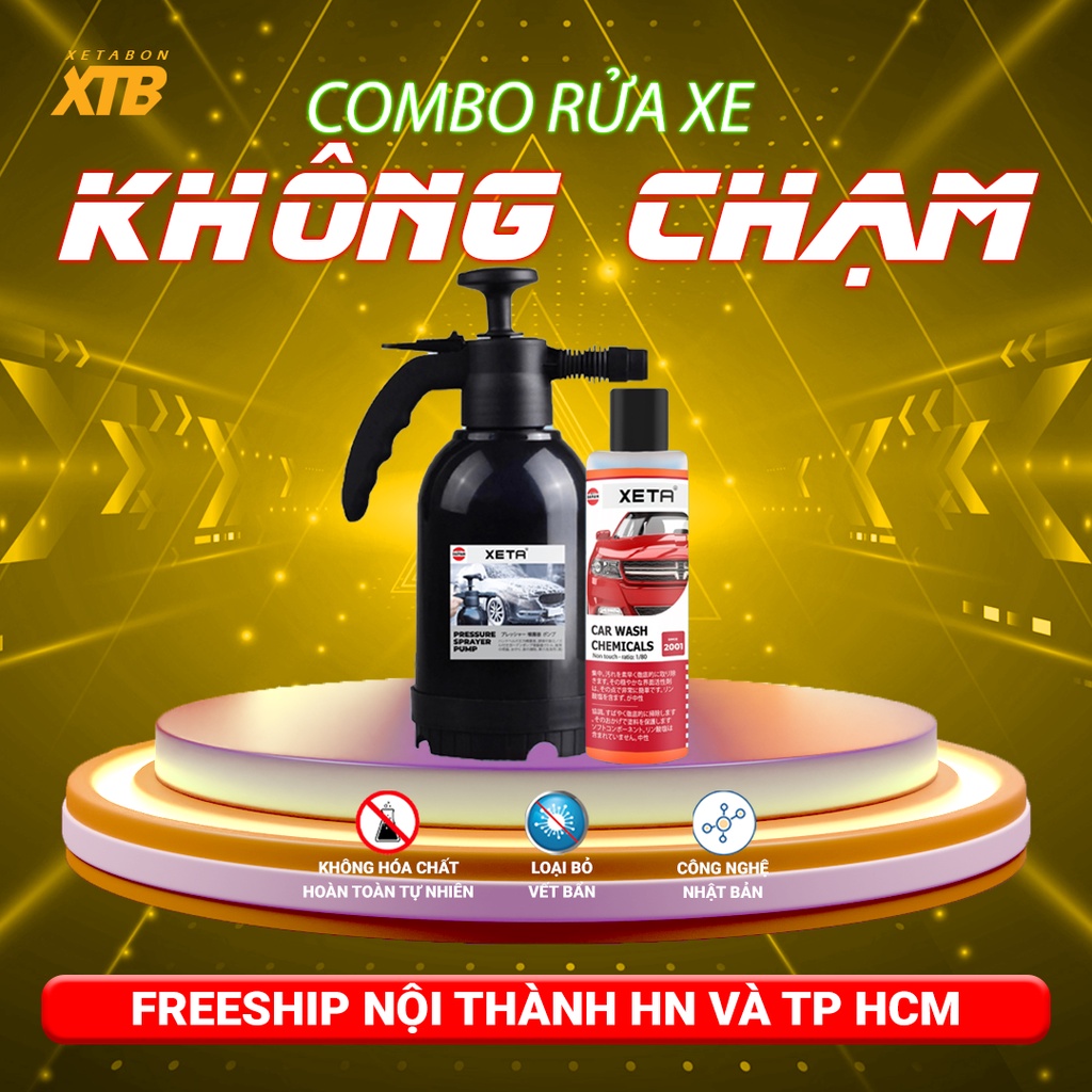 Dung dịch rửa xe không chạm dung tích 200ml kèm bình phun tuyết cầm tay Xeta đánh bay mọi vết bẩn trên xe ô tô