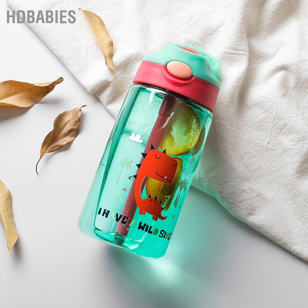 HDbabies Bình nước trẻ em có nắp rơm Khủng long dễ thương 480ML Chất liệu PP an toàn cho nhỏ đựng mới biết đi