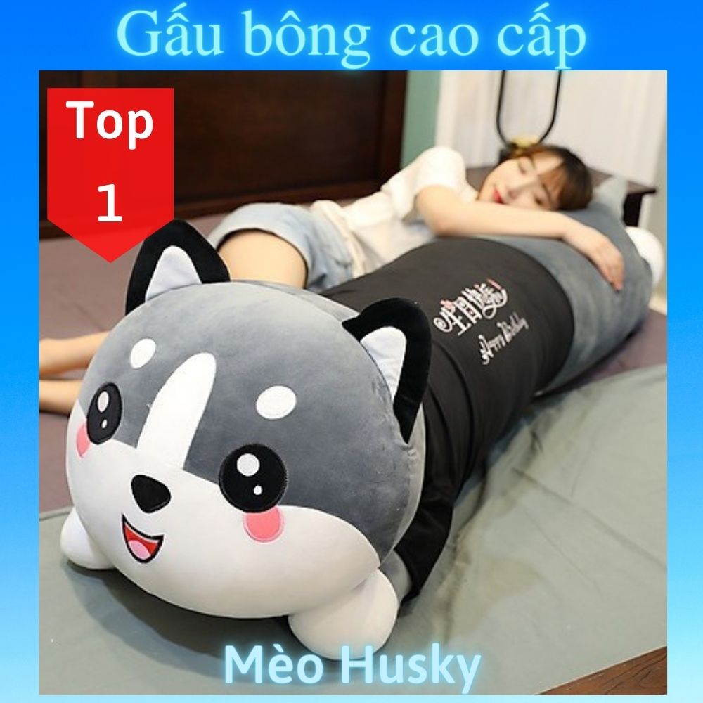 Gấu bông to Mèo Husky 🛡𝑯𝒂̀𝒏𝒈 𝑪𝒂𝒐 𝑪𝒂̂́𝒑🛡, gối ôm hình thú nhồi bông Mèo Husky đáng yêu 1m5 / 1m2 / 1m