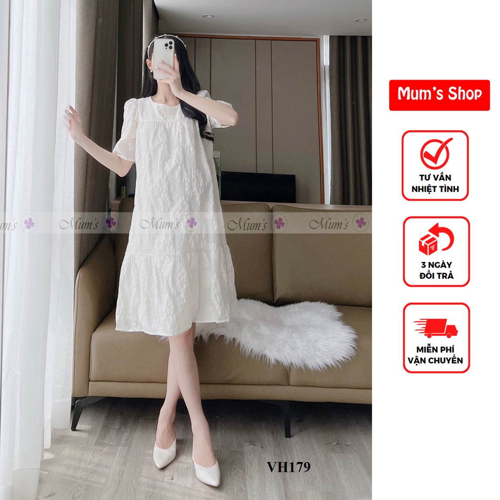 ĐẦM BẦU CÔNG SỞ MUM S SHOP FREESHIP Váy bầu xinh Tơ kem hoa cúc sun ngực