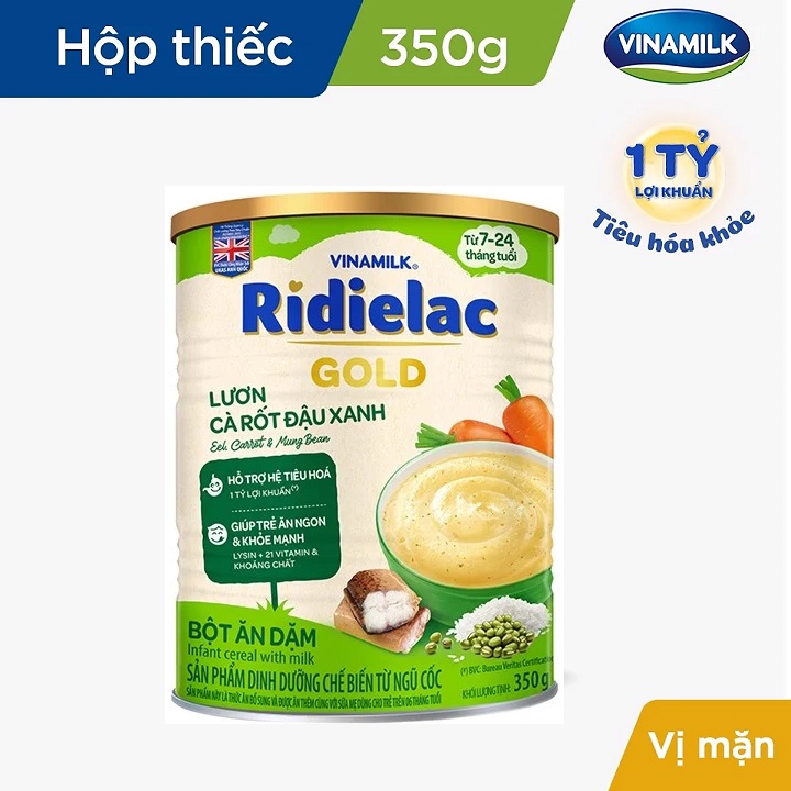 Bột ăn dặm RIDIELAC Gold Vinamilk Đủ Vị ( hộp thiếc 350g )