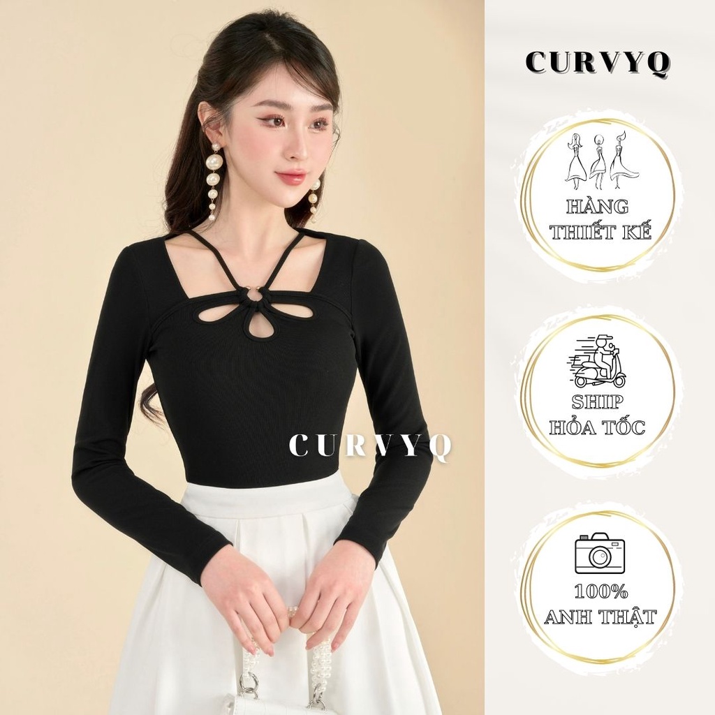 Áo Thun Nữ Ôm Body Khoen Tròn Cut Out Top Dây Ngực Khoét Vai Thời Trang Thiết Kế Nữ CurvyQ