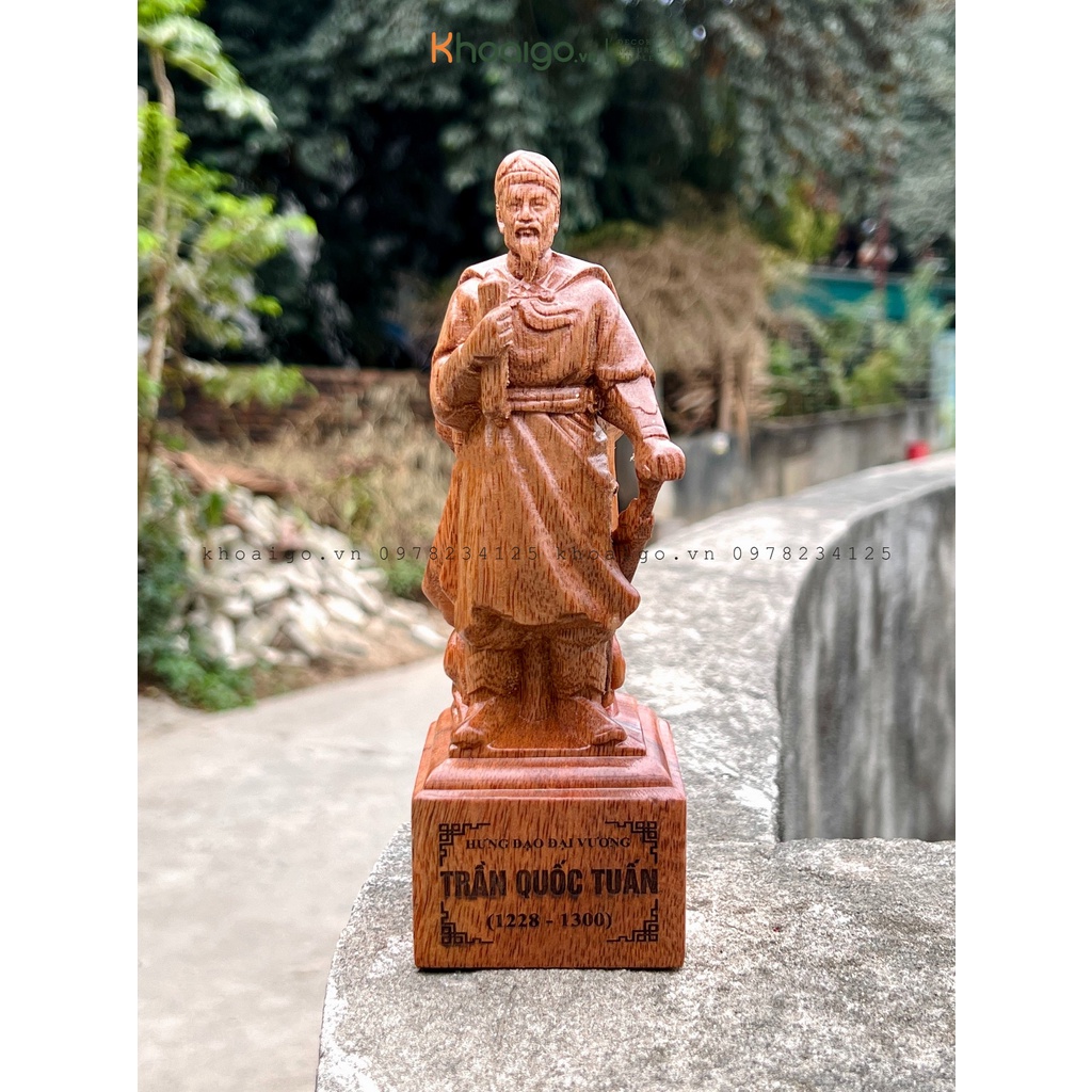 Tượng Trần Quốc Tuấn - Hưng Đạo Vương bằng gỗ cao 20 - Tượng Gỗ Hưng Đạo Đại Vương KhoaiGoDecor