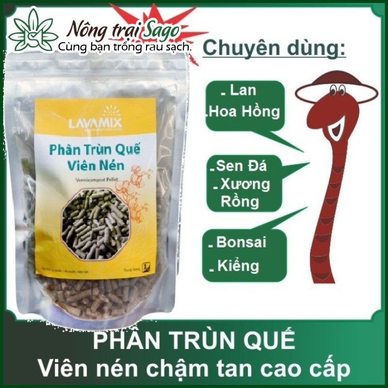 Phân Trùn Quế Dạng Viên - Chuyên dùng cho Lan Bonsai, Hoa Hồng (Túi 1 Kg) - Nông Trại Sago