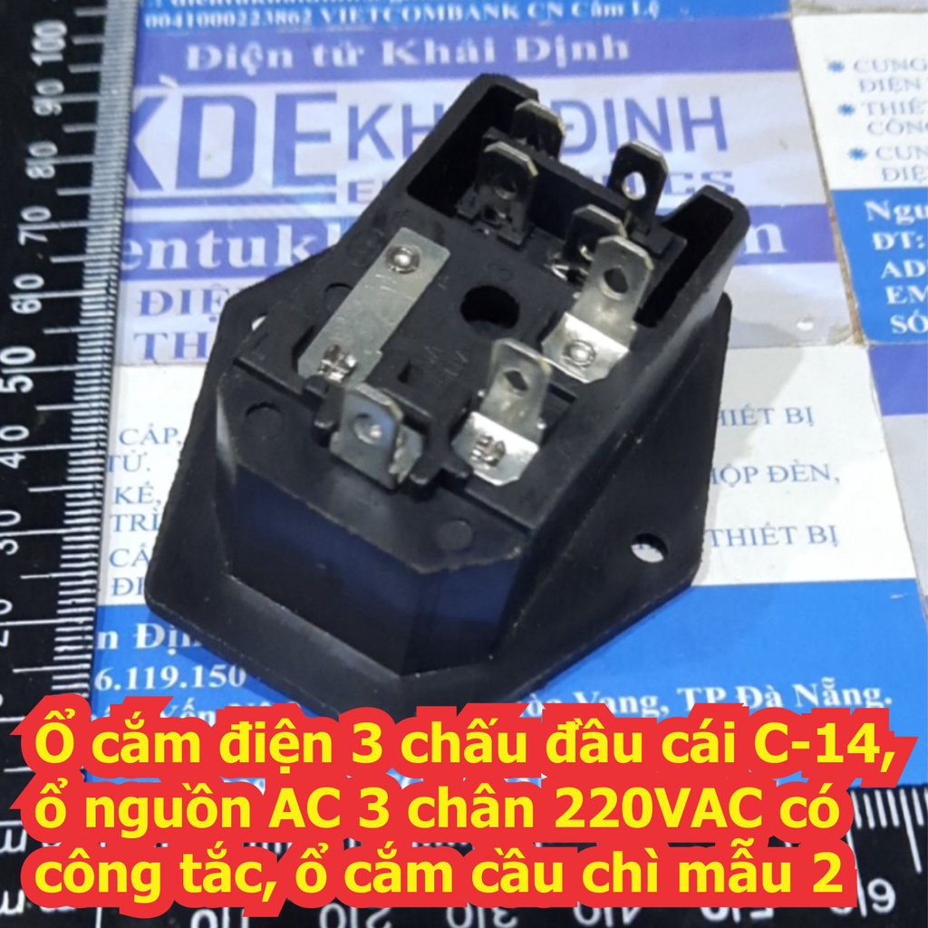 Ổ cắm điện 3 chấu đầu cái C-14, ổ nguồn AC 3 chân 220VAC có công tắc, ổ cắm cầu chì kde7040