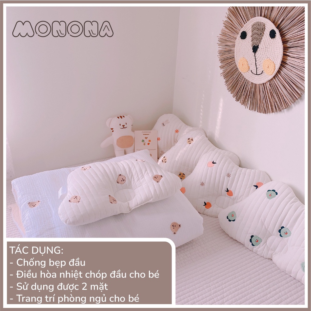 Gối Chống Bẹp Đầu Cho Bé Monona, Gối Lõm Xuất Hàn Thiết Kế Đám Mây Họa Tiết Thêu Xinh Xắn