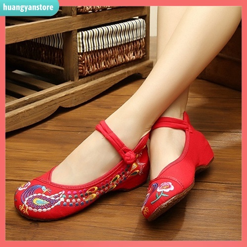 Giày búp bê thêu hoa phong cách Trung Hoa cho nữ HY