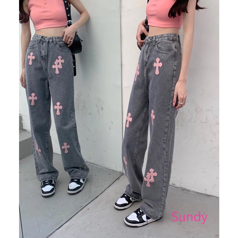 Quần Jean Dài Lưng Cao Ống Rộng In Họa Tiết Kiểu Vintage Thời Trang Xuân Thu Cho Nữ Plus Size