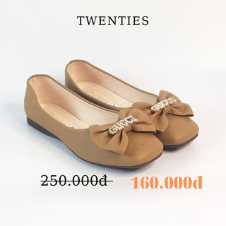 Giày bệt búp bê thơi trang twenties da mềm đính nơ
