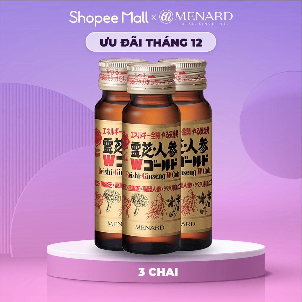 Nước Sâm Linh Chi Menard Reishi Ginseng Mạnh Sinh Lực, Tăng Đề Kháng, An Tinh Thần (1 hộp x 3 chai x 50ml)