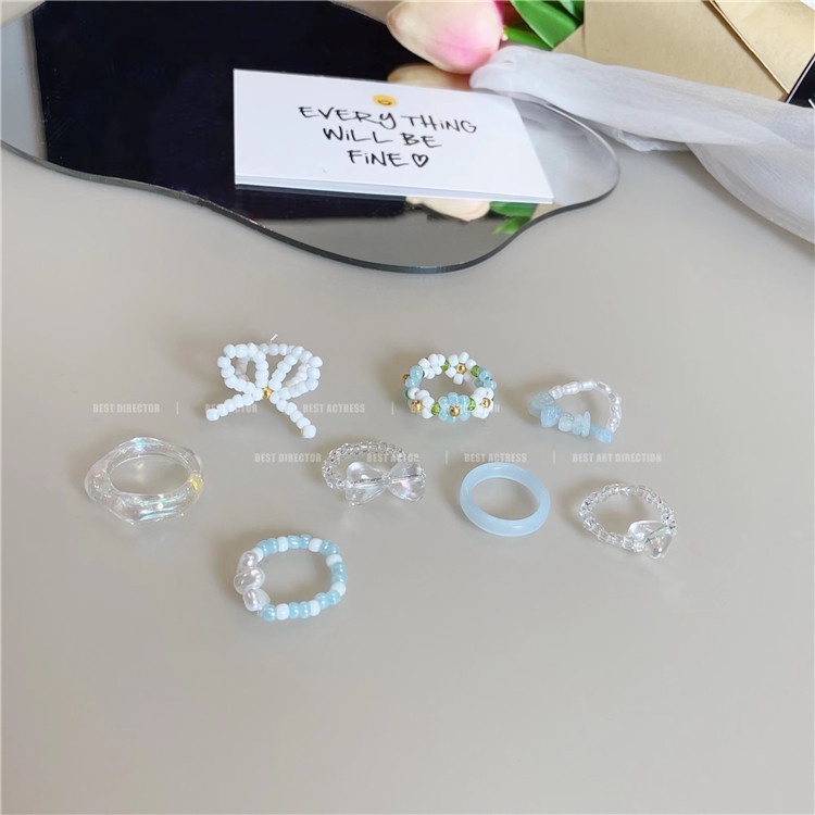 Nhẫn Đính Hạt Màu Xanh Dương Phong Cách Hàn Quốc Thời Trang Cho Nữ