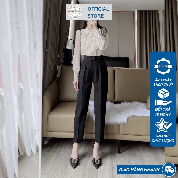 Quần tây nữ lưng cao ANMY dáng baggy cạp cao siêu tôn dáng ống đứng chuẩn đẹp khóa trước đen trắng nâu Q621
