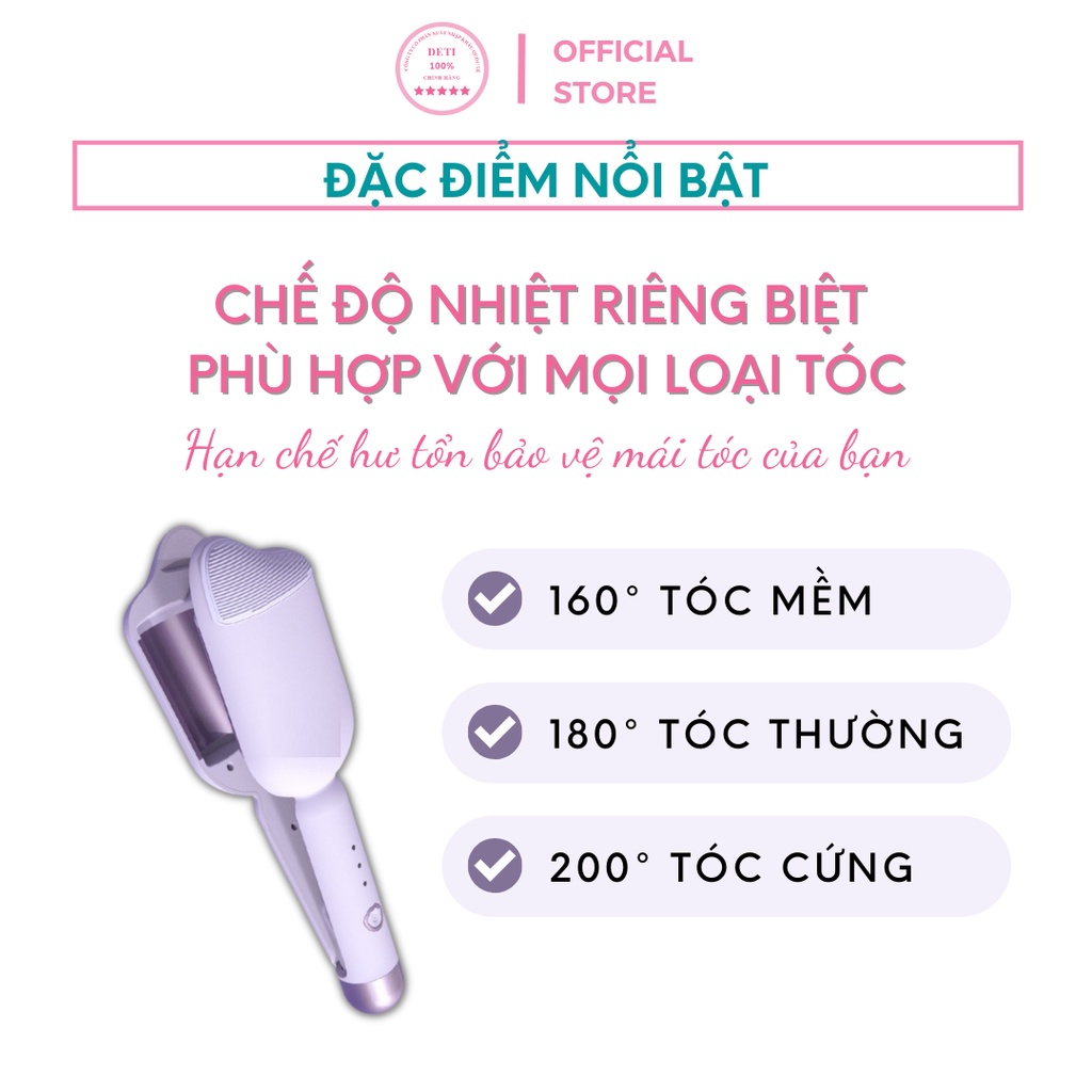 Máy uốn sóng nước lượn sóng 3 trục máy bấm tóc gợn sóng dập xoăn Hàn Quốc cao cấp bản to 3 mức chỉnh nhiệt Size 36 DETI