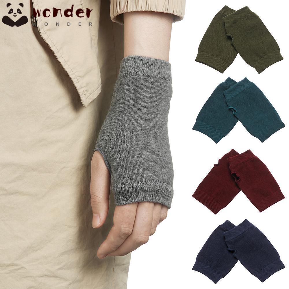 Găng Tay Len Dệt Kim Hở Ngón Giữ Ấm Mùa Đông