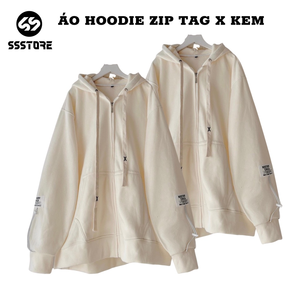 Áo Khoác zip nỉ bông mùa đông thêu tag X CHILD màu kem form rộng nam nữ unisex_SSSTore | BigBuy360 - bigbuy360.vn