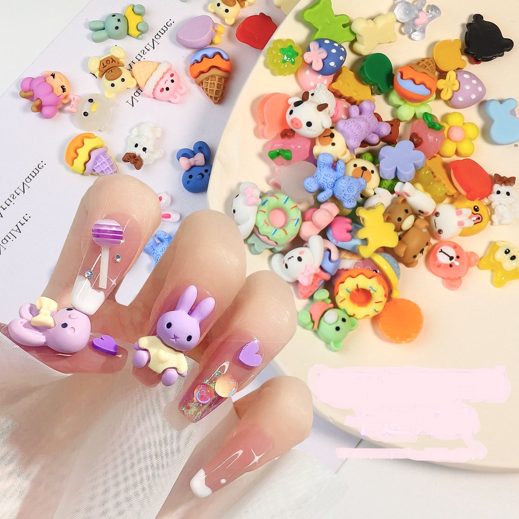 Set charm hoạt hình trang trí móng, charm thú mix kiểu