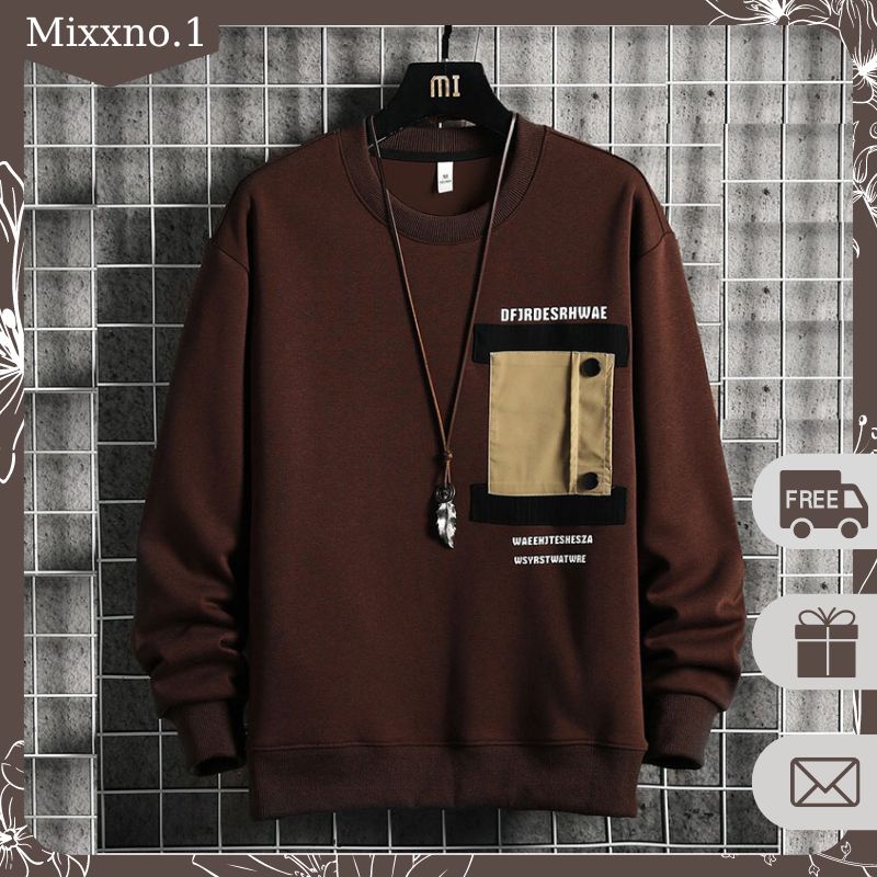 Áo Sweater Nỉ Nam Form Rộng Cổ Tròn Bo Gấu Phối Họa Tiết Túi Ngực Thời Trang Mixxno.1 TOP NAM 240V4
