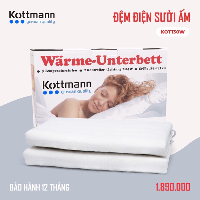 Chăn đệm điện sưởi ấm Kottman chính hãng chất lượng Đức 3 mức nhiệt - Electric Blanket