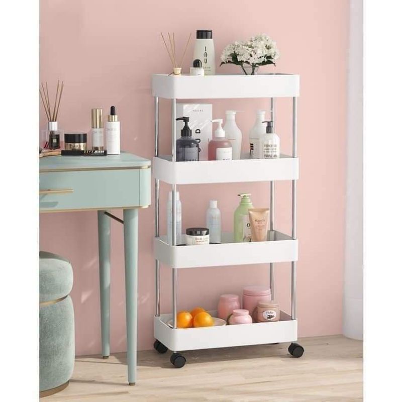 Kệ Đa Năng 4 Tầng Có Bánh Xe Đẩy Chuyên Dụng Cho Spa, Phòng Tắm, Bếp Chất Liệu Inox Cao Cấp.