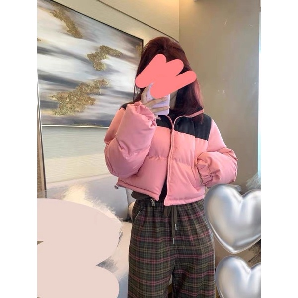 Áo phao béo croptop dáng ngắn màu phối