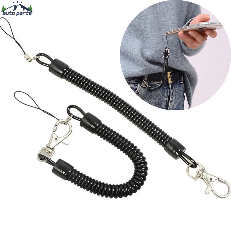 Dây Lò Xo Màu Đen Có Khóa Kim Loại Đa Năng Chống Thất Lạc Cho Điện Thoại / Thẻ / Chìa Khóa