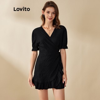 Lovito Đầm Suông Tay Bèo Màu Đen L20D1309