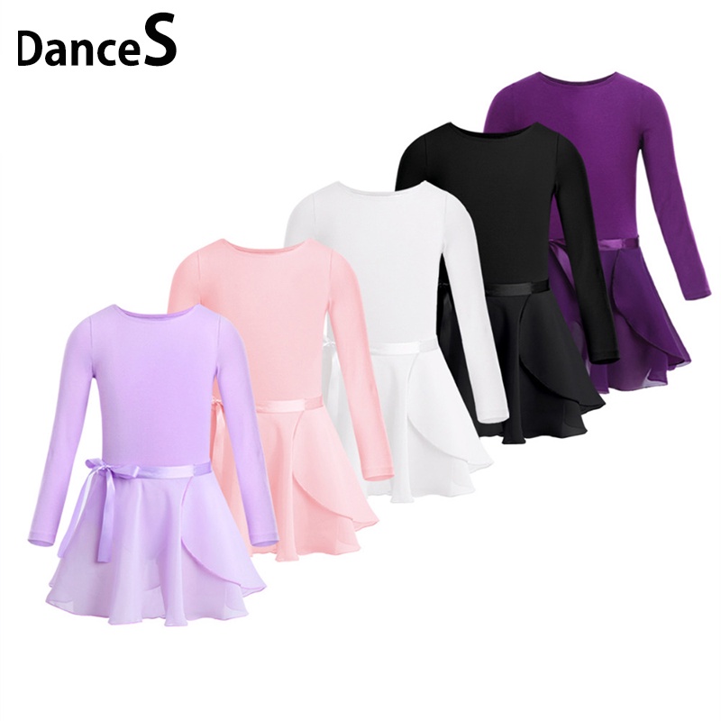 Bộ Trang Phục Múa Ba Lê Gồm Áo Cotton Tay Dài + Chân Váy Voan Cho Bé Gái