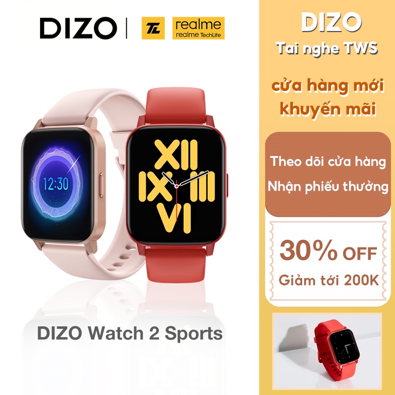 Đồng hồ thông minh Realme TechLife DIZO Watch 2 Sports thể thao màn hình cảm ứng HD (1.69 inch) 5ATM chống thấm nước
